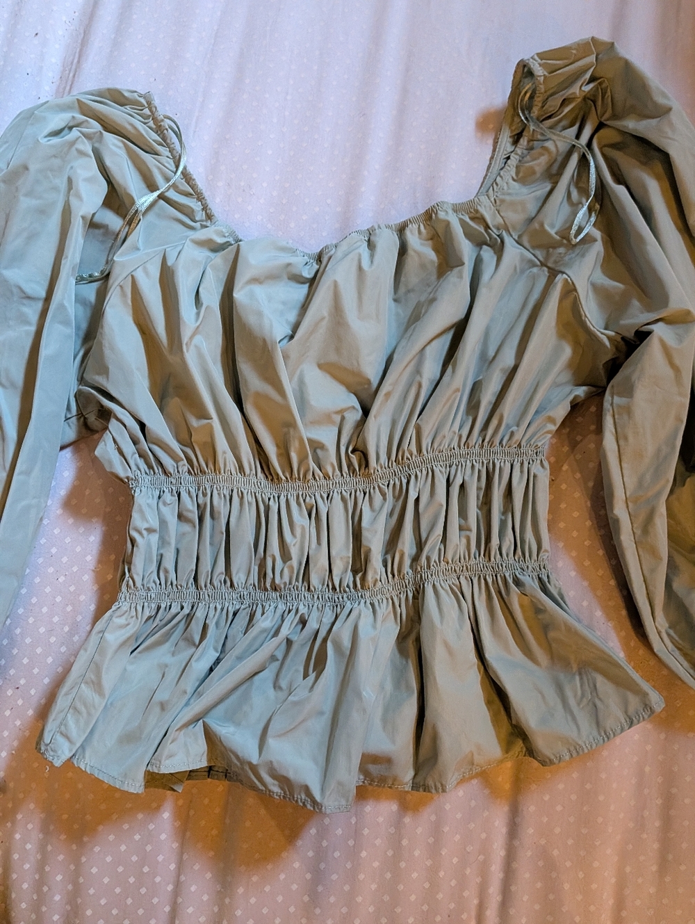 Zara Sage Green Smocked Peplum Blouse